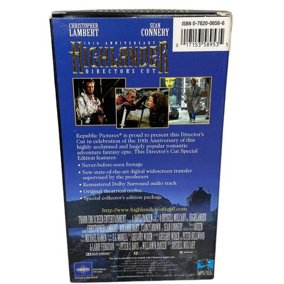 Highlander 10th Anniversary Director's Cut VHS Letterboxed Edition - Picture 2 of 6